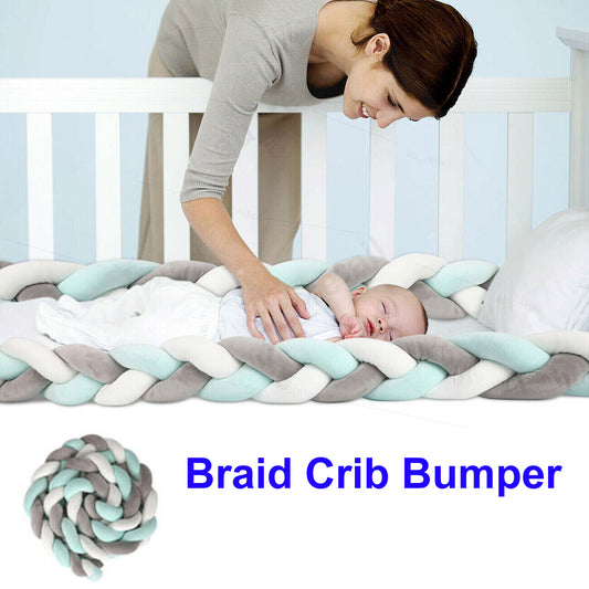 4M Kid Cot Bumper Braid Pillow Nursery Decor Gray+White+Green