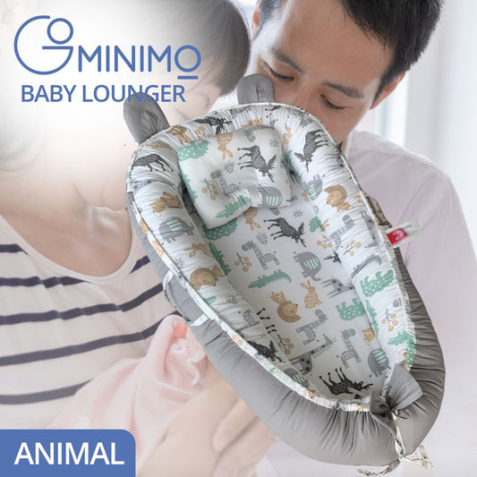 Gominimo Breathable Material Hidden Zipper Portable Baby Lounger & Baby Nest With Pillow (Animals)