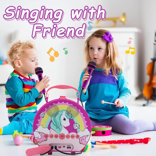GOMINIMO Kids Portable Karaoke with Two Microphones (Round, Purple Unicorn) GO-KMM-105-HXDW